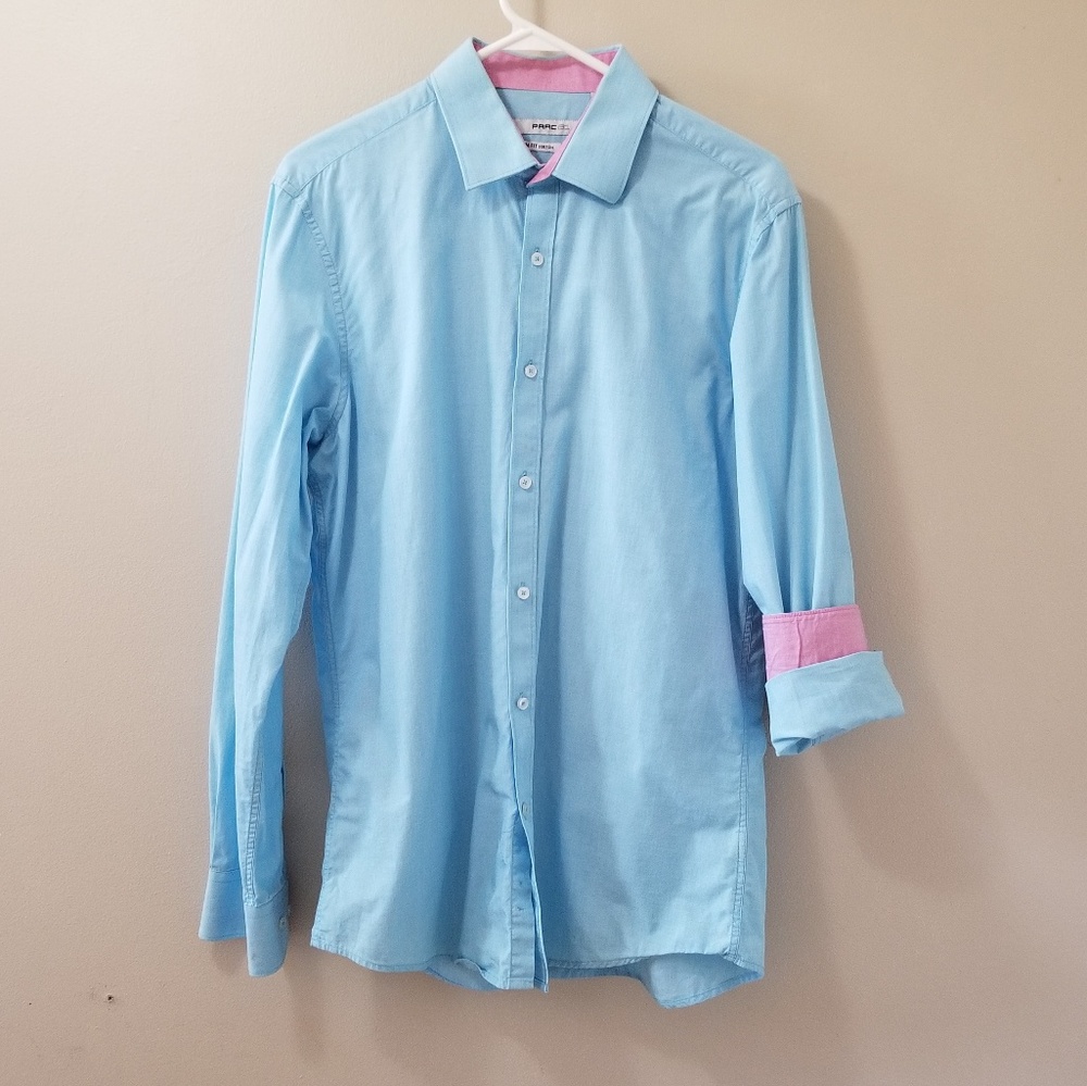 Baby blue button up cotton dress shirt